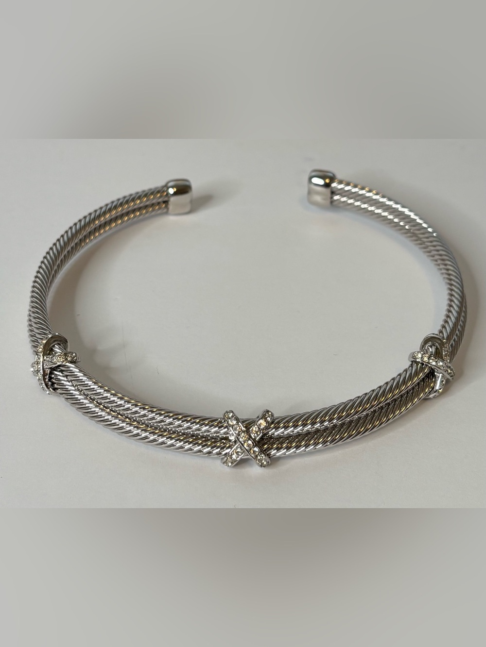 SILVER TONE DOUBLE TWISTED ROPE CHOKER NECKLACE